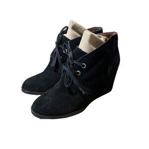 Lucky Brand Women's Black Suede Ankle Booties Wedge Heel Size 7M